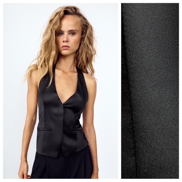 Zara Black Satin Backless Halter Top - Picture 3 of 12